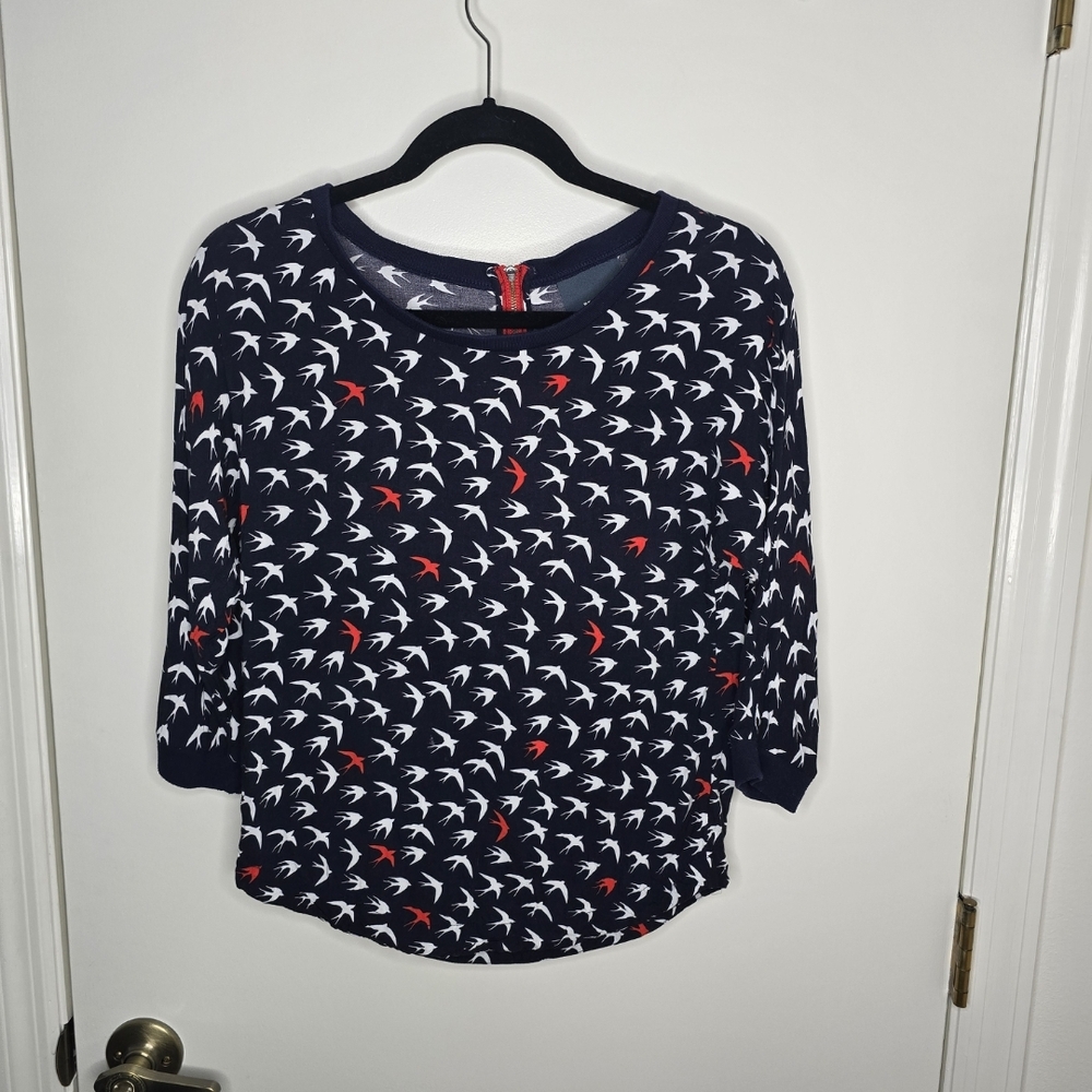 Maeve Navy and Red Bird Pattern Blouse Size 0